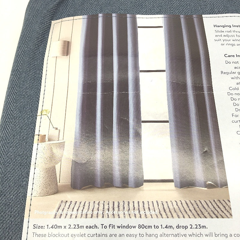 Kirkton House Blockout Blue Weave Curtain Eyelet 2 Pack 1.4 x 2.23m NEW
