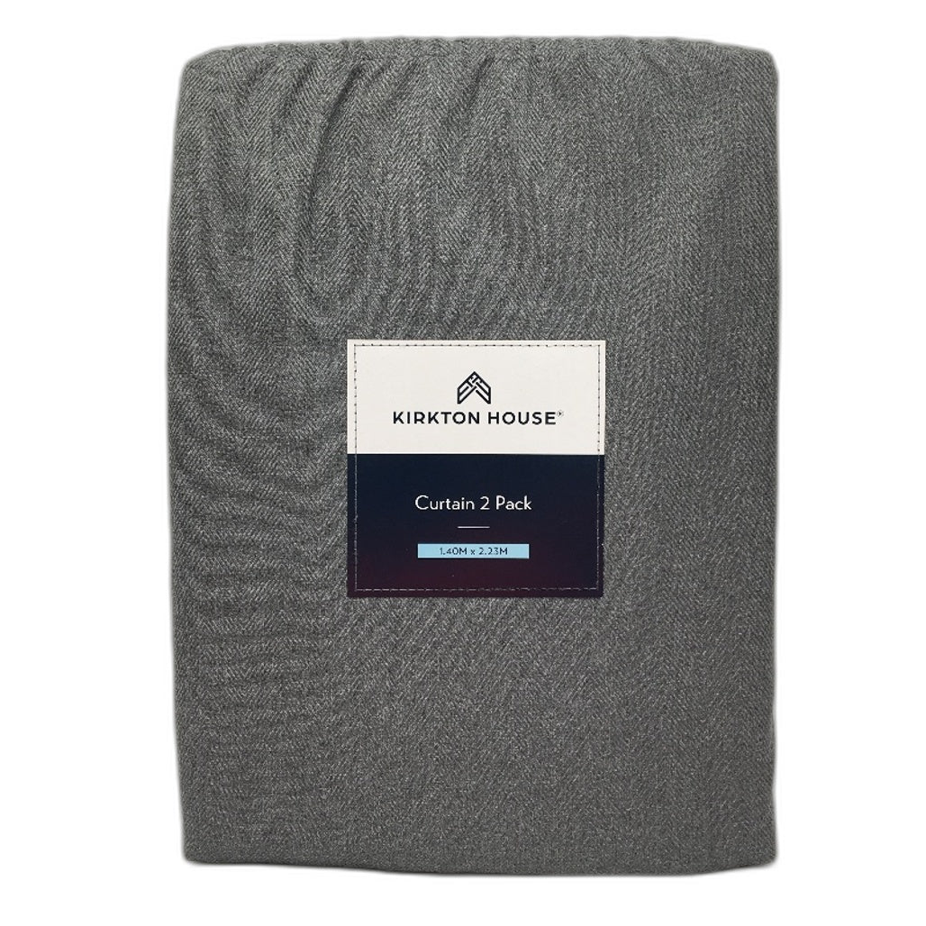 Kirkton House Blockout Mid-Grey Weave Curtain Eyelet 2 Pack 1.4 x 2.23m NEW