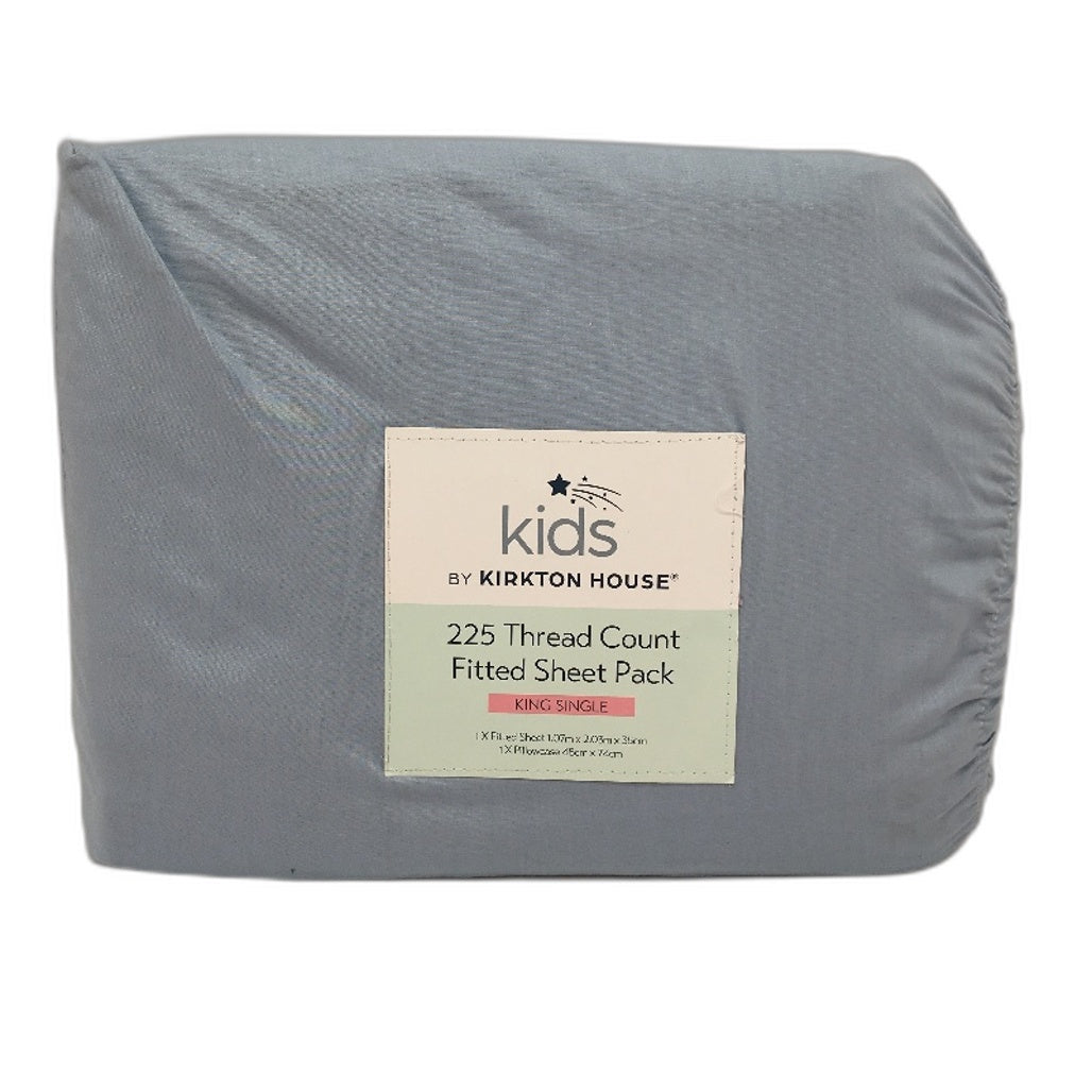 Kirkton House Kids Blue Cotton 225TC Fitted Sheet Pack King Single NEW