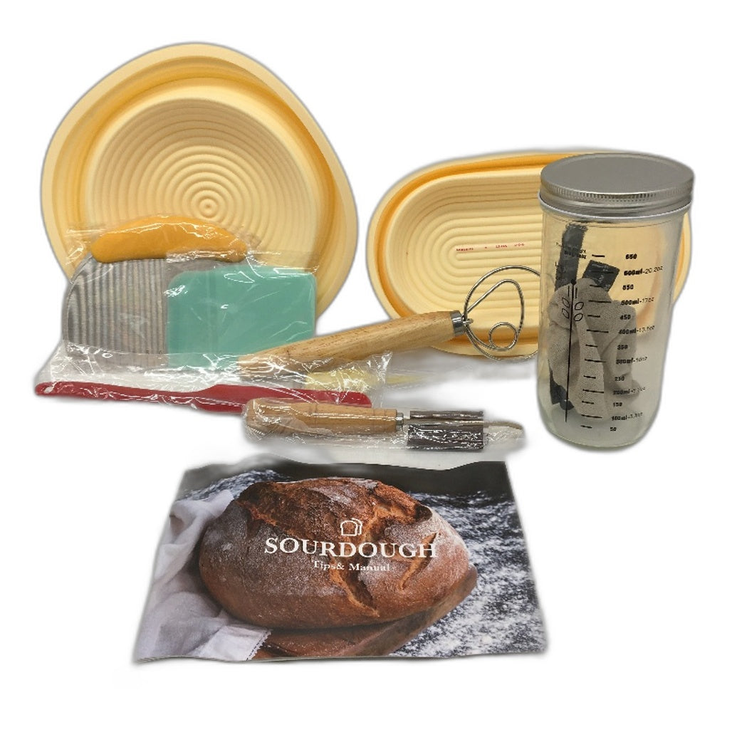 Sourdough Bread Complete Starter Kit With 2 Proofing Baskets Jar & Tools Set NEW