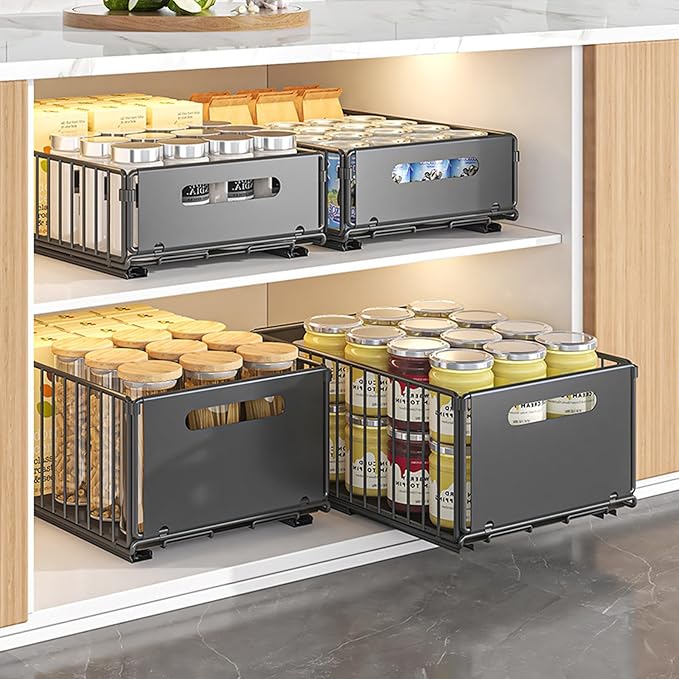 4 Pack Kitchen Storage Foldable Pull Out Cabinet Organizer 2 Small & 2 Large NEW