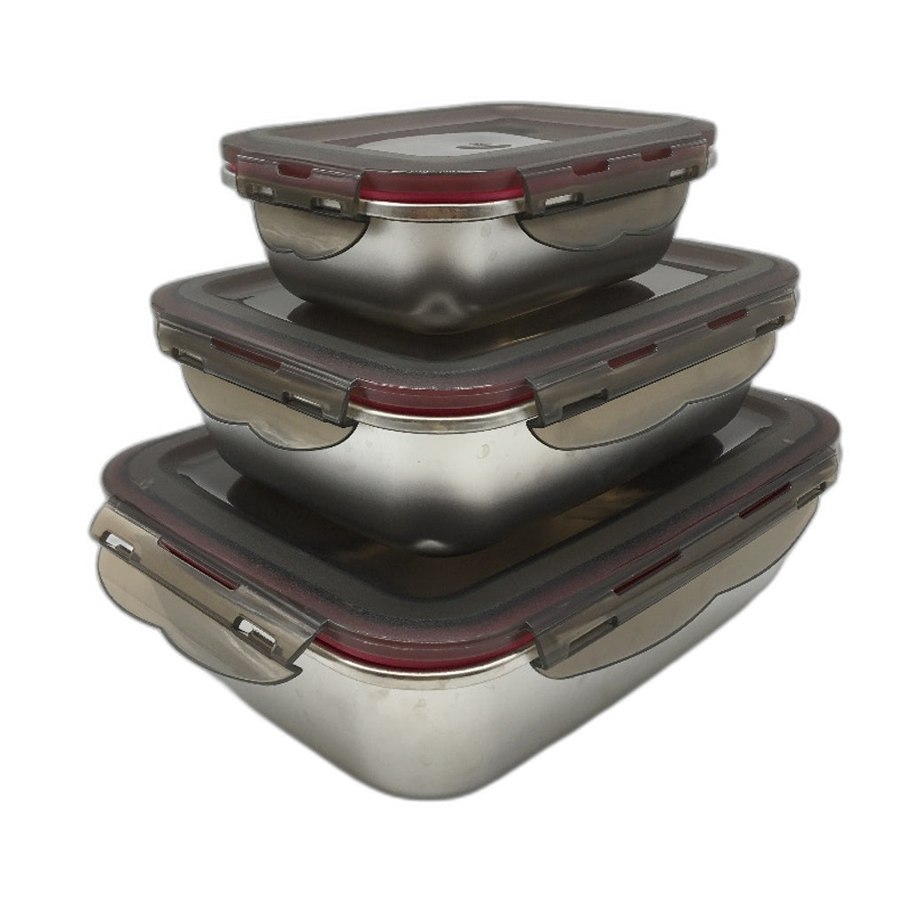 3 Pack Dishwasher Safe Stainless Steel Food Storage Containers With Lids