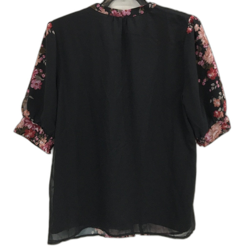 Portmans St Valentine Black Floral Short Sleeve Button Up Blouse Ladies Size 10