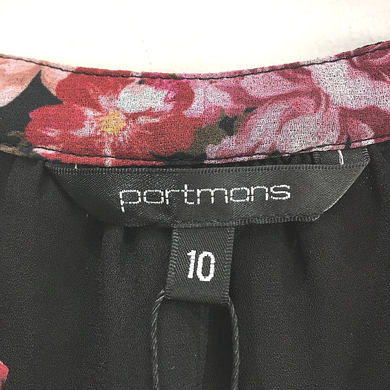 Portmans St Valentine Black Floral Short Sleeve Button Up Blouse Ladies Size 10
