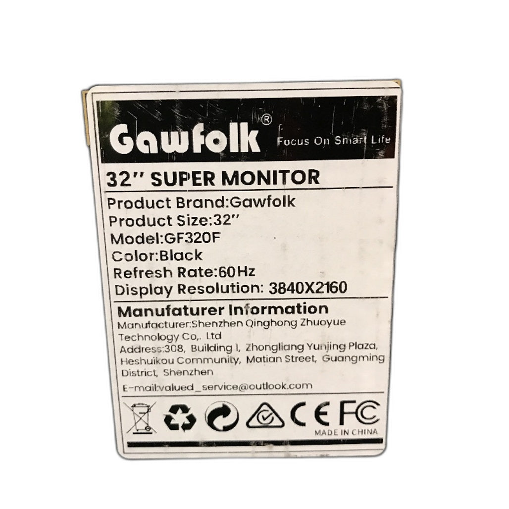Gawfolk 32 Inch Black 60Hz HDMI 3840 x 2160 Computer LED Monitor GF320F NEW