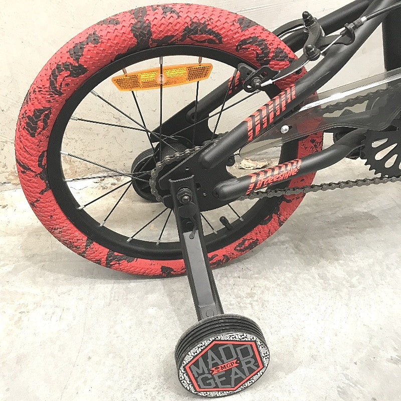 Black & Red Madd Gear Freestyle 40cm Wheels Boys BMX Training Wheels NEW