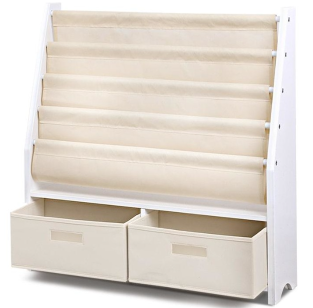 Keezi Kids Bookshelf Magazine Toy Organiser 4 Tiers 2 Drawers White & Beige NEW