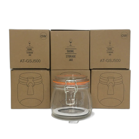 Argon Tableware Pack of 6 Glass Storage Jars Airtight Clip Lid 500ml NEW