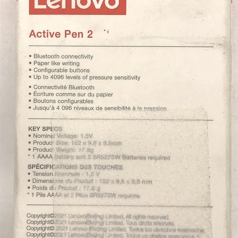 Lenovo Active Pen 2 Bluetooth Paper Like Writing Configurable Buttons Grey