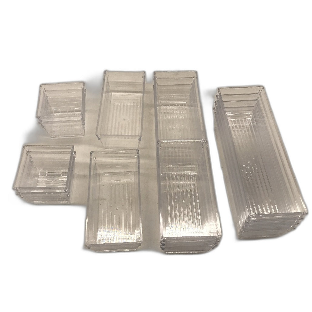 DCA Set Of 14 Pcs 4 Size Multipurpose Clear Storage Drawer Organizer Trays NEW
