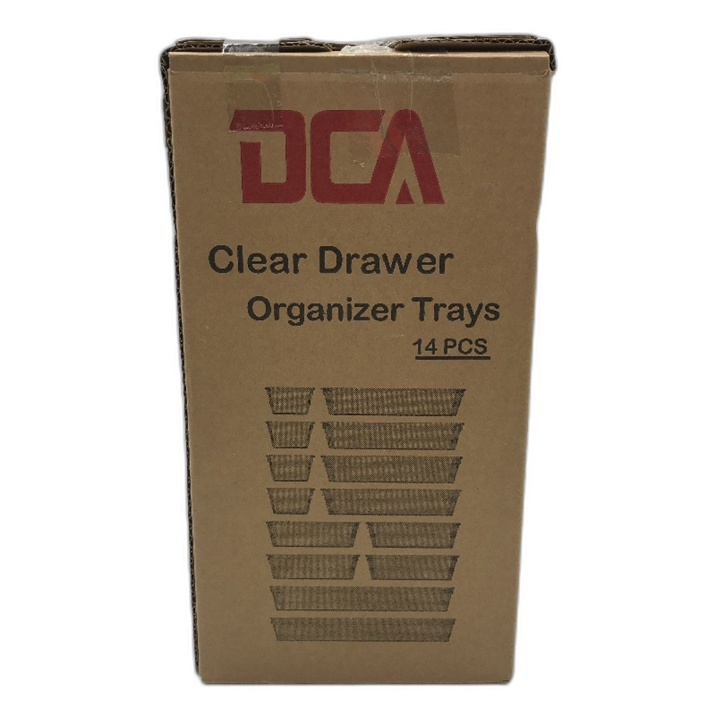 DCA Set Of 14 Pcs 4 Size Multipurpose Clear Storage Drawer Organizer Trays NEW