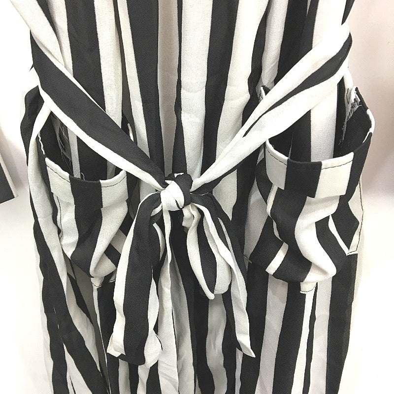MELLE Chiffon Black & White Striped Long Sleeve Maxi Robe Dress Womens Size M