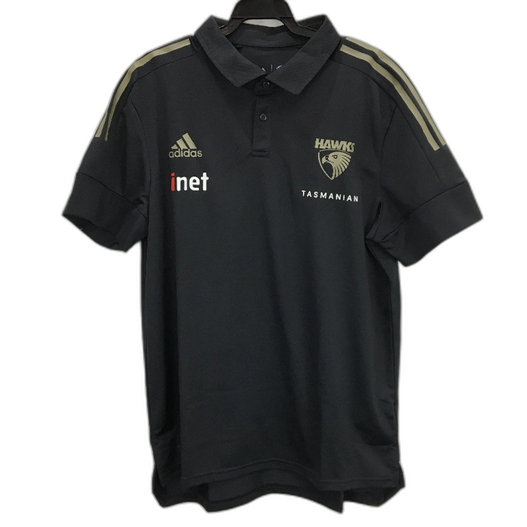 AFL Adidas Hawthorn Hawks Dark Grey Short Sleeve Polo Shirt Unisex Size 2XL NEW