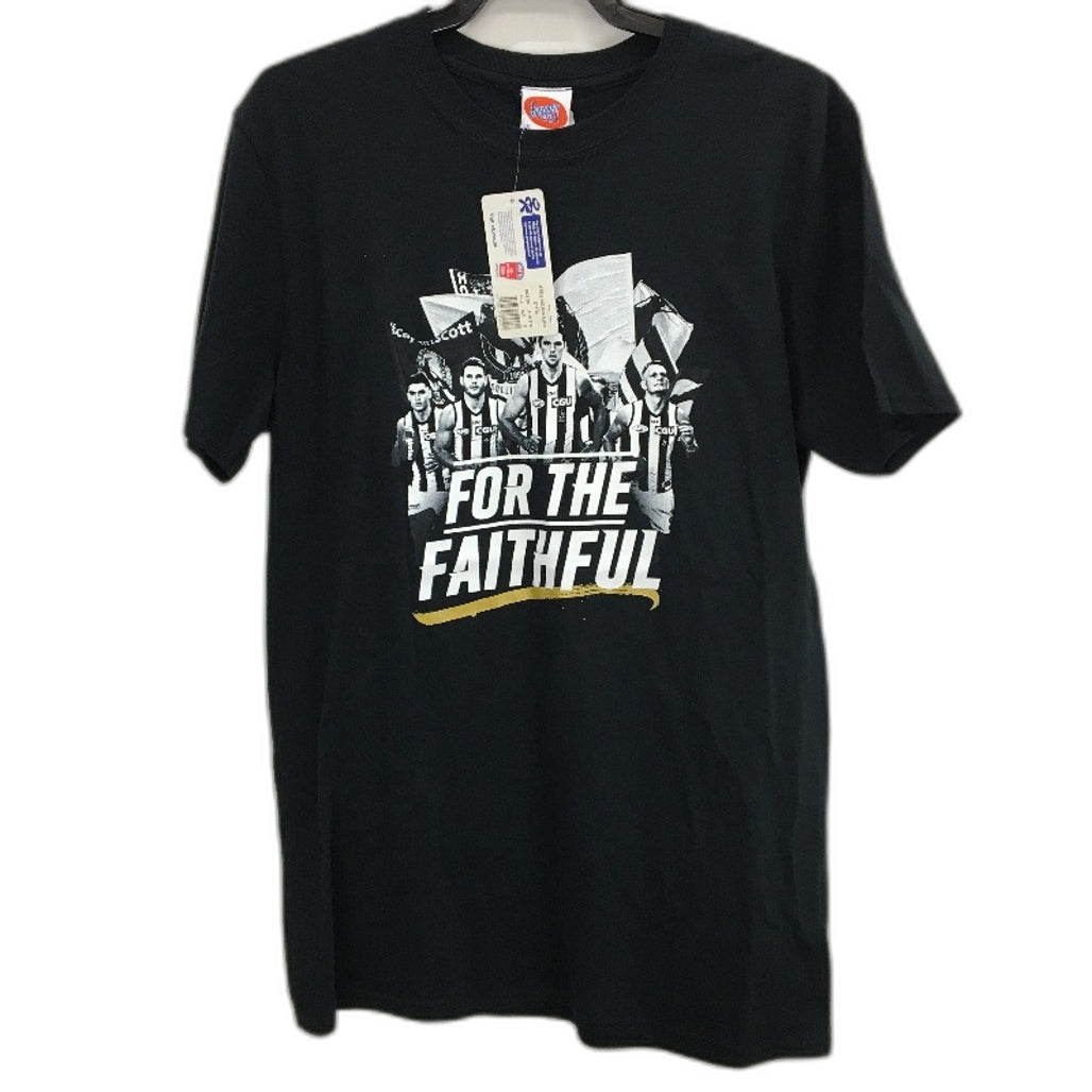 AFL Collingwood Magpies Black 'For The Faithful' T-Shirt Mens Size Medium NEW