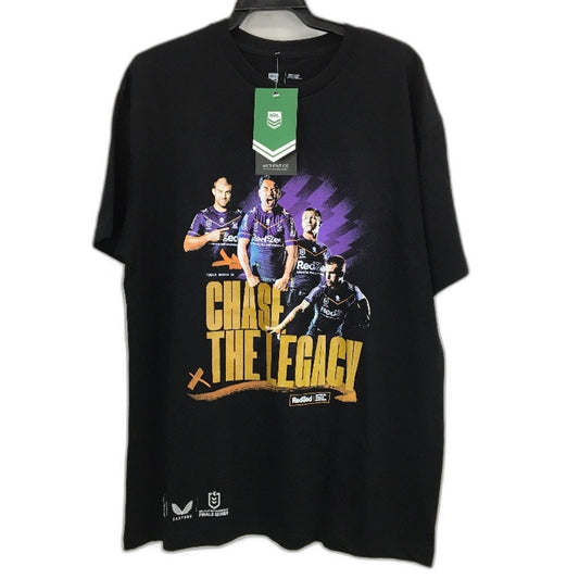NRL Authentics 2023 Melbourne Storm 'Chase The Legacy' Black T-Shirt Mens Size M