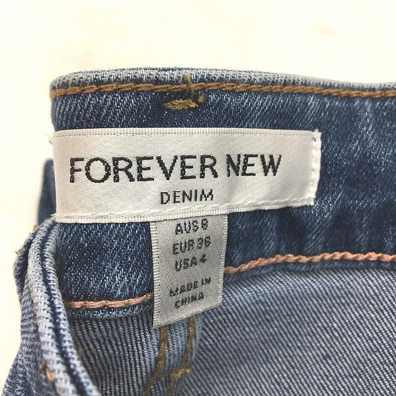 Forever New Blue High Rise Relaxed Fit Crop Length Denim Jeans Ladies Size AU 8