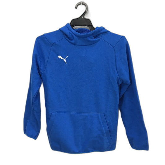 PUMA Junior Electric Blue Cotton Blend Hoodie With Front Pocket Kids Size M NEW