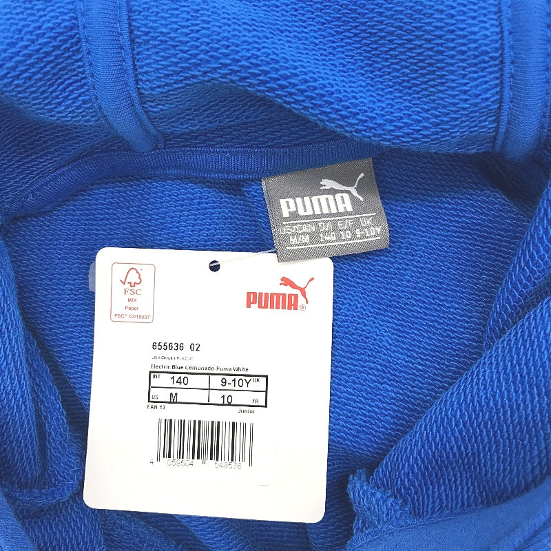 PUMA Junior Electric Blue Cotton Blend Hoodie With Front Pocket Kids Size M NEW