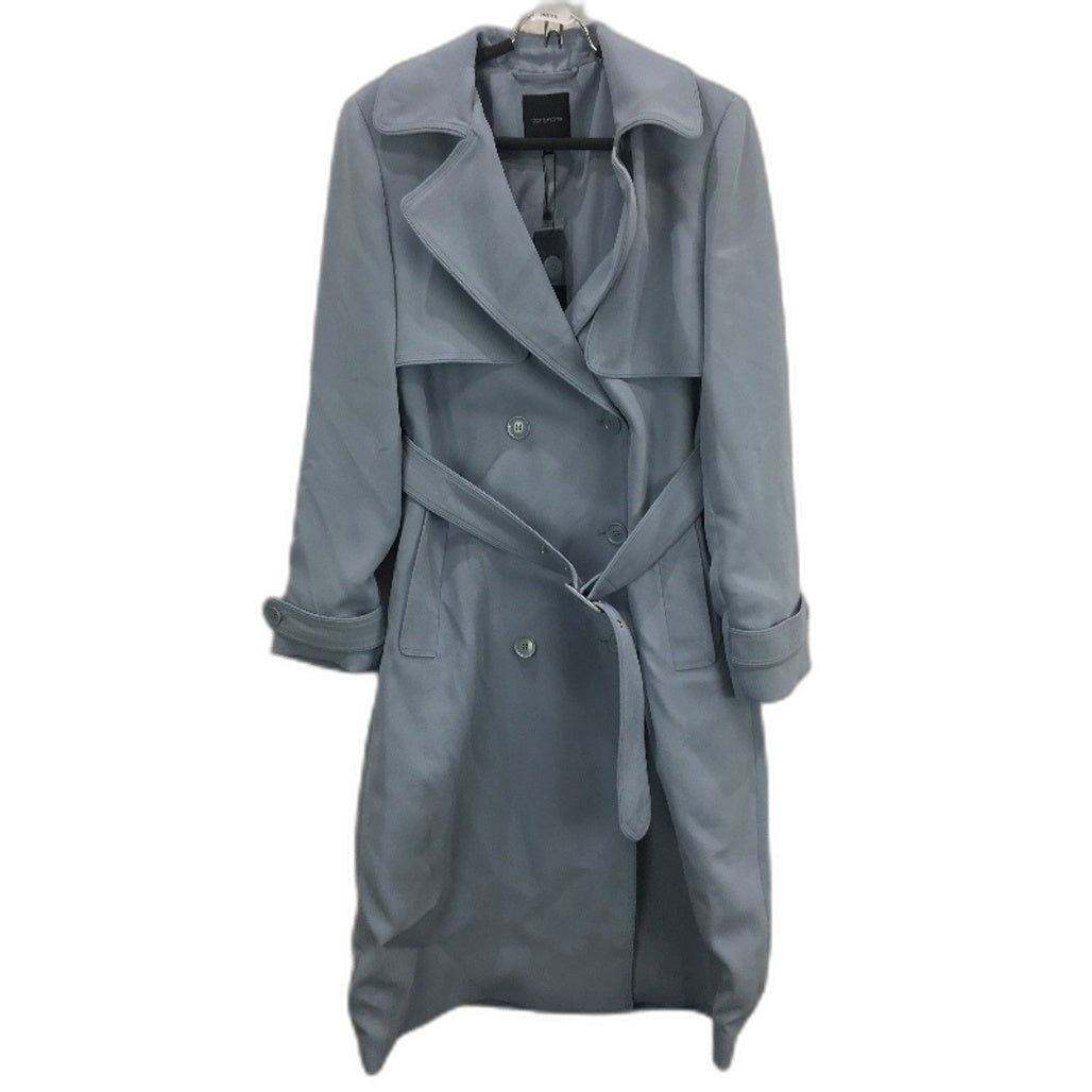 Portmans Dusty Blue Longline Double Breasted Belted Trench Coat Ladies Size 12