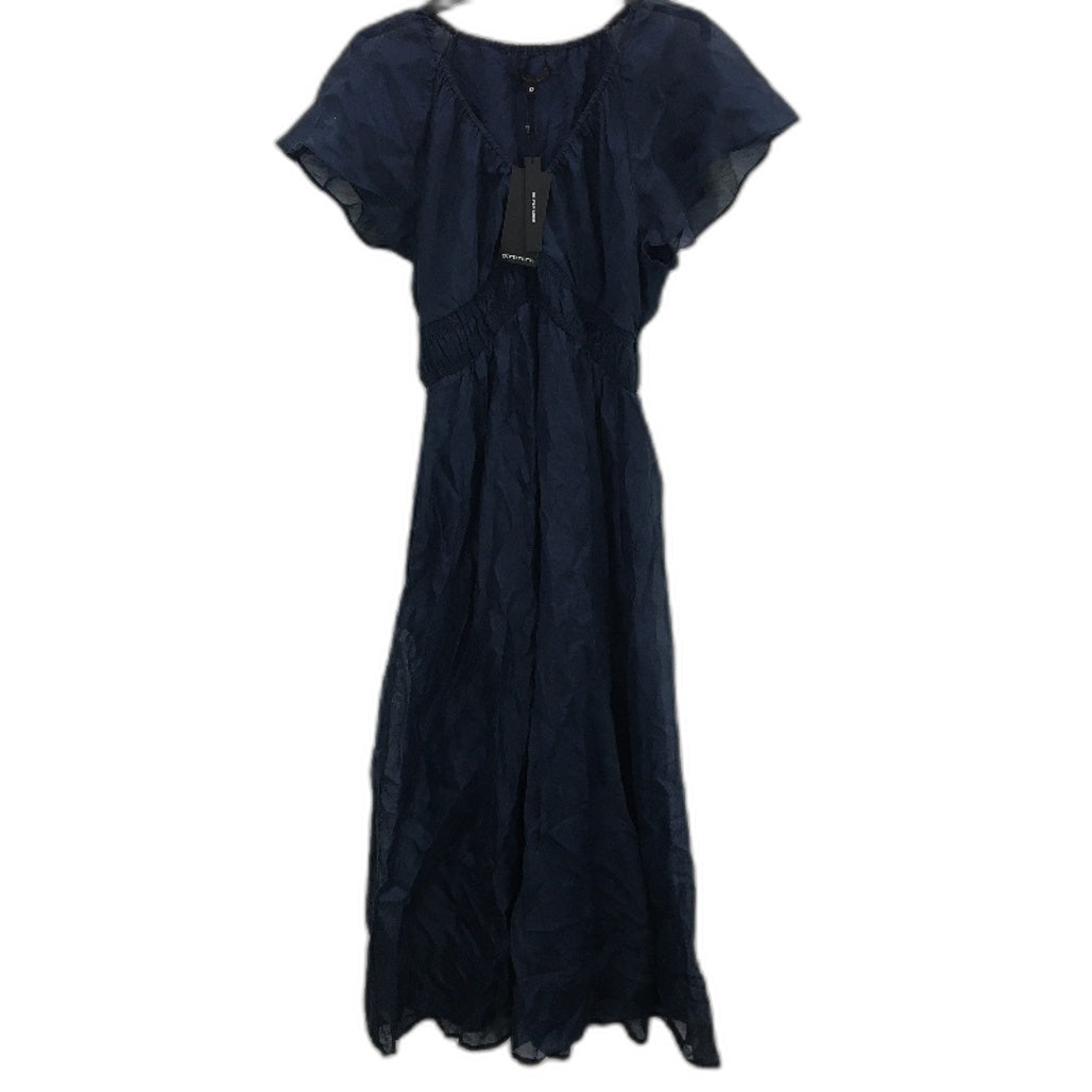Portmans Navy Blue  Linen Blend Cassia Midi Dress Ladies Size 12 NEW