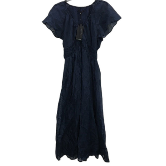 Portmans Navy Blue  Linen Blend Cassia Midi Dress Ladies Size 12 NEW