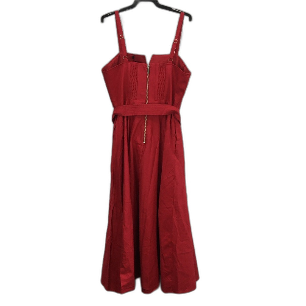 Portmans Poppy Red Cotton Fifi Belted Fit & Flare Midi Dress Ladies Size 16 NEW