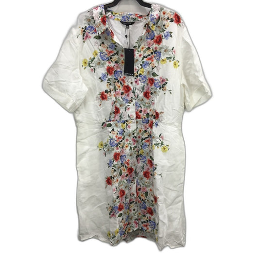 Portmans White Linen Blend Button Up Floral Shirt Dress Ladies Size 20 NEW