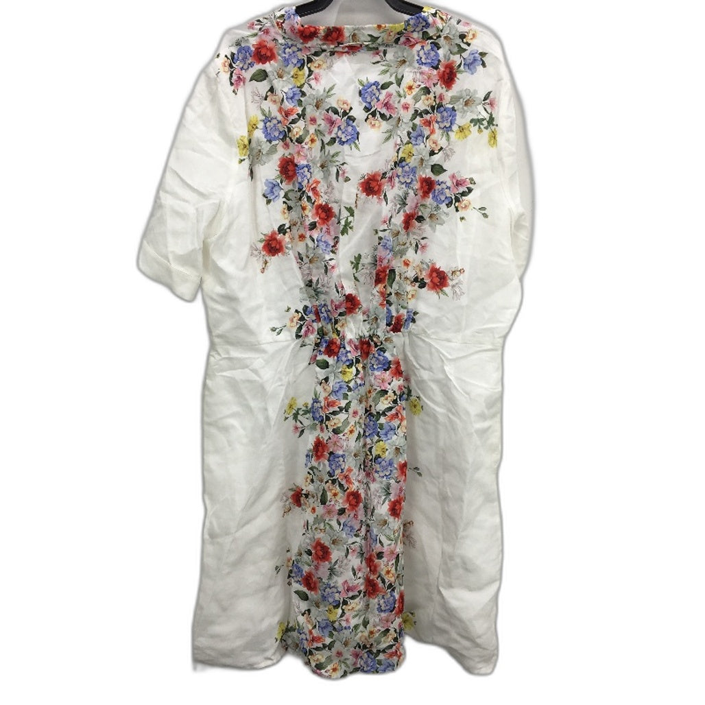 Portmans White Linen Blend Button Up Floral Shirt Dress Ladies Size 20 NEW