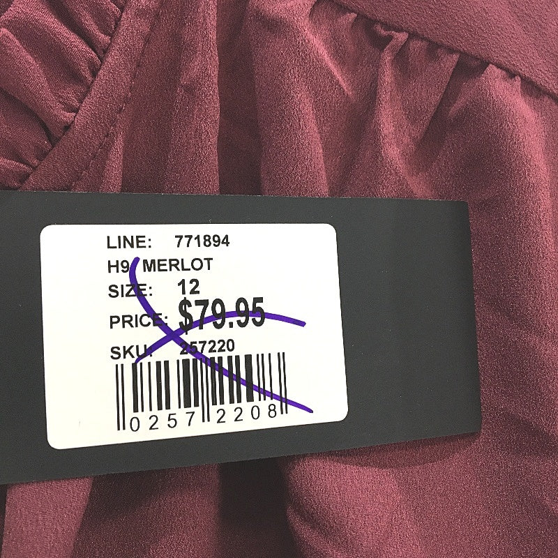 Portmans Merlot Flowy Pleat Design Kelsie Short Sleeve Top Ladies Size 12 NEW