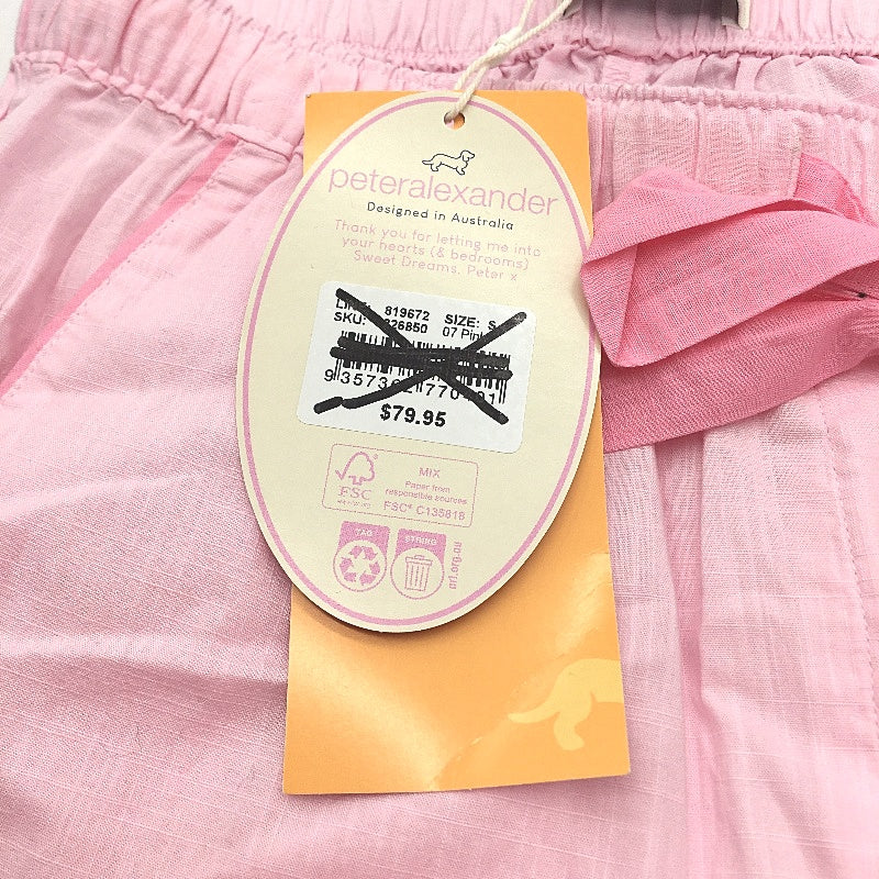 Peter Alexander Pink 100% Cotton Pink Cropped Length PJ Pants Ladies Sz S NEW