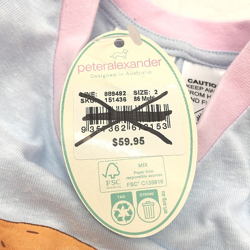 Peter Alexander Blue Cotton Blend Vintage Penny PJ Set  JNR Girls Size 2 NEW