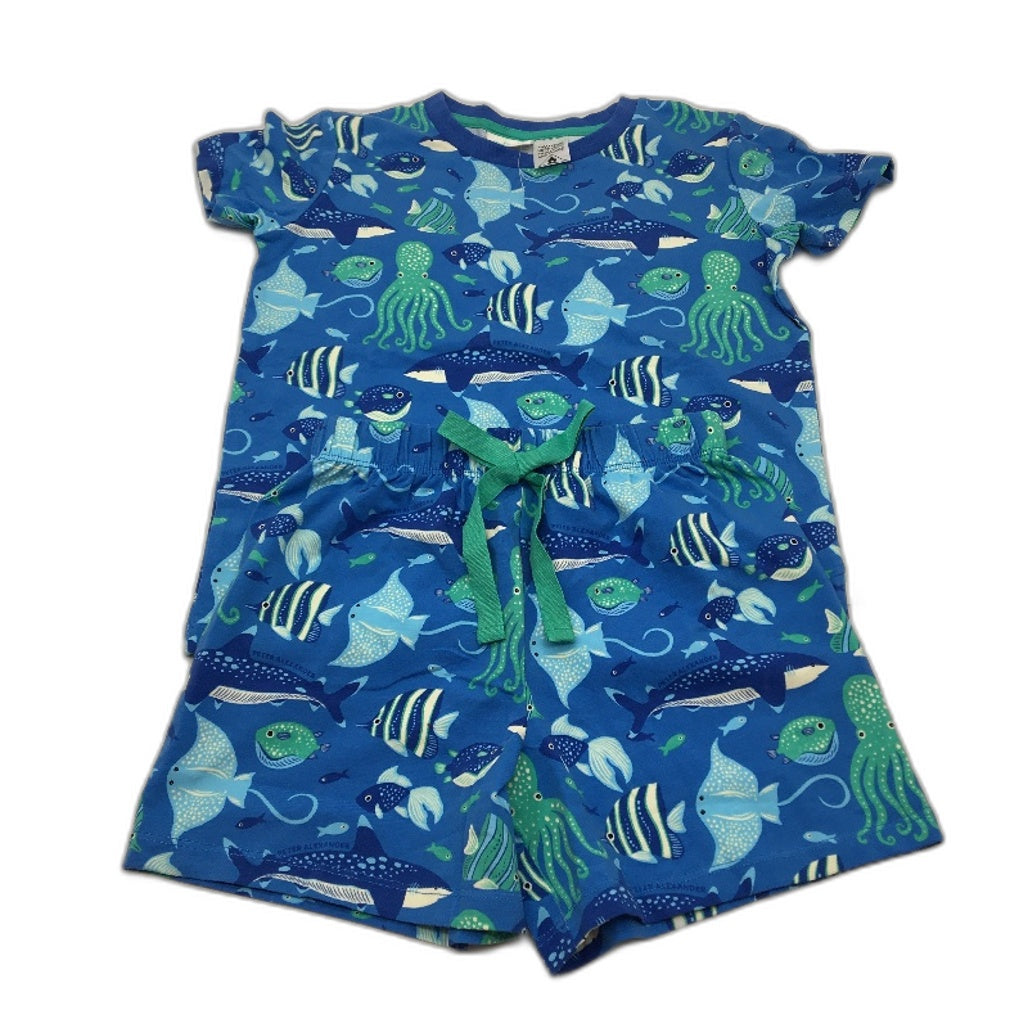 Peter Alexander Aqua & Blue Cotton Sea Life 2 Pce PJ Set JNR Boys Size 4 NEW