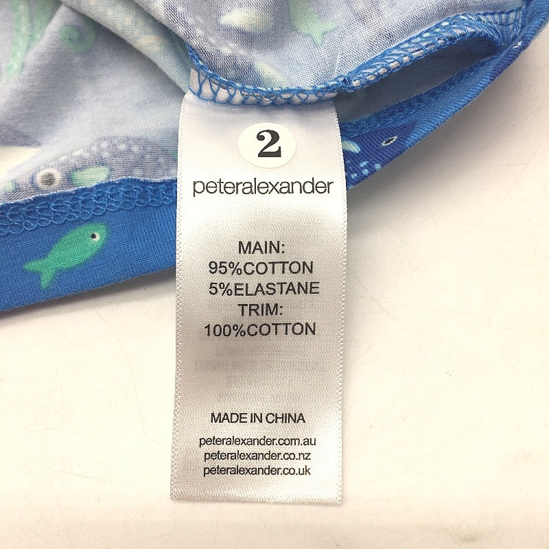 Peter Alexander Aqua & Blue Cotton Sea Life 2 Pce PJ Set JNR Boys Size 4 NEW