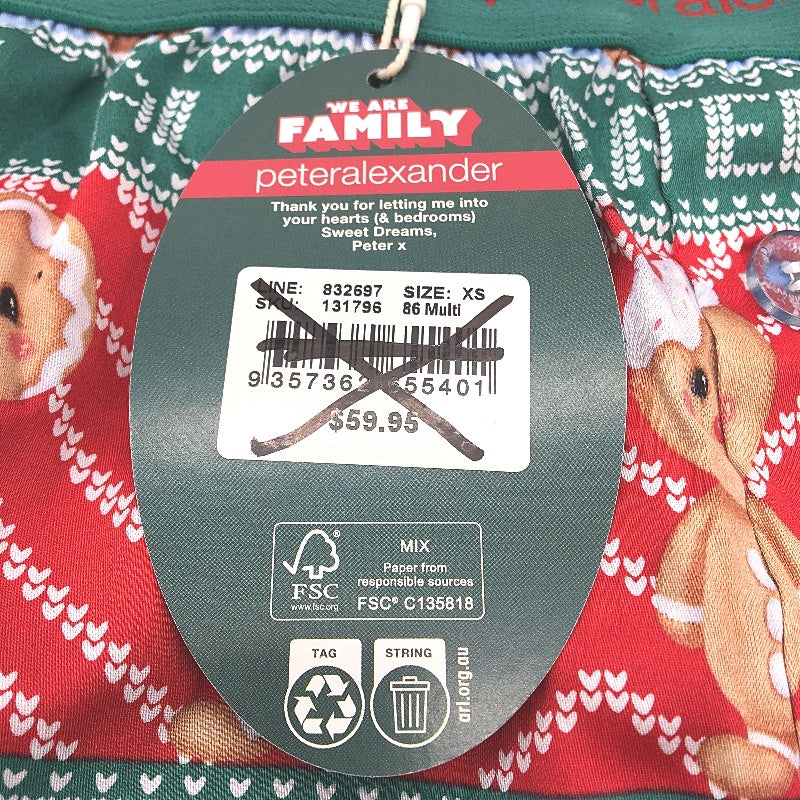 Peter Alexander Cotton Gingerbread Christmas Boxer Shorts Mens Size XS NEW
