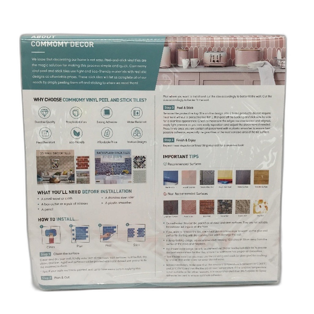 Commomy 10 Pack Teal Green Peel And Stick Self Adhesive 3D Tiles Wall Panels