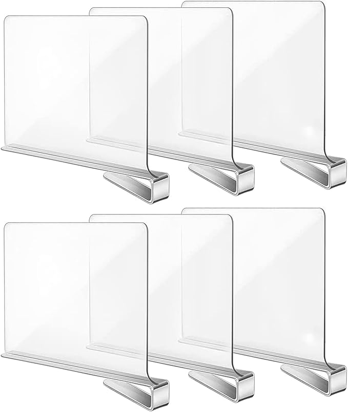 Acrylic Clear Shelf Divider Separator Adjustable Closet Book Organizer 6 Pack
