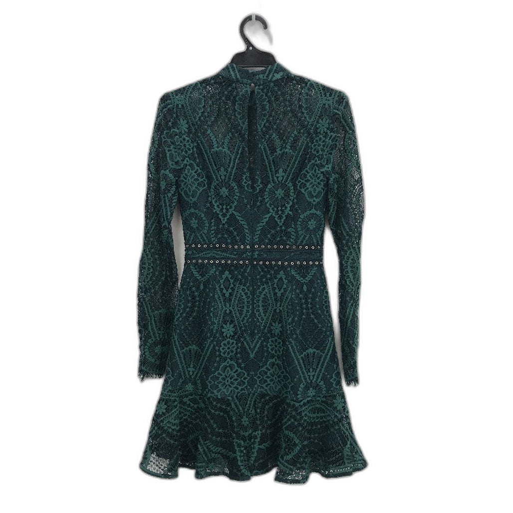 Forever New Green Lacy High-Neck Long Sleeve Mini Dress Ladies Size AU 4 NEW