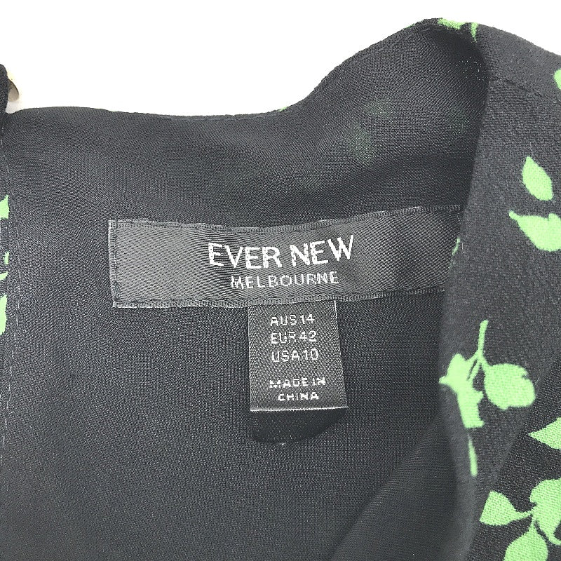 Ever New Black & Green Leaf Pattern Long Sleeve Mini Dress Ladies Size AU 14 NEW