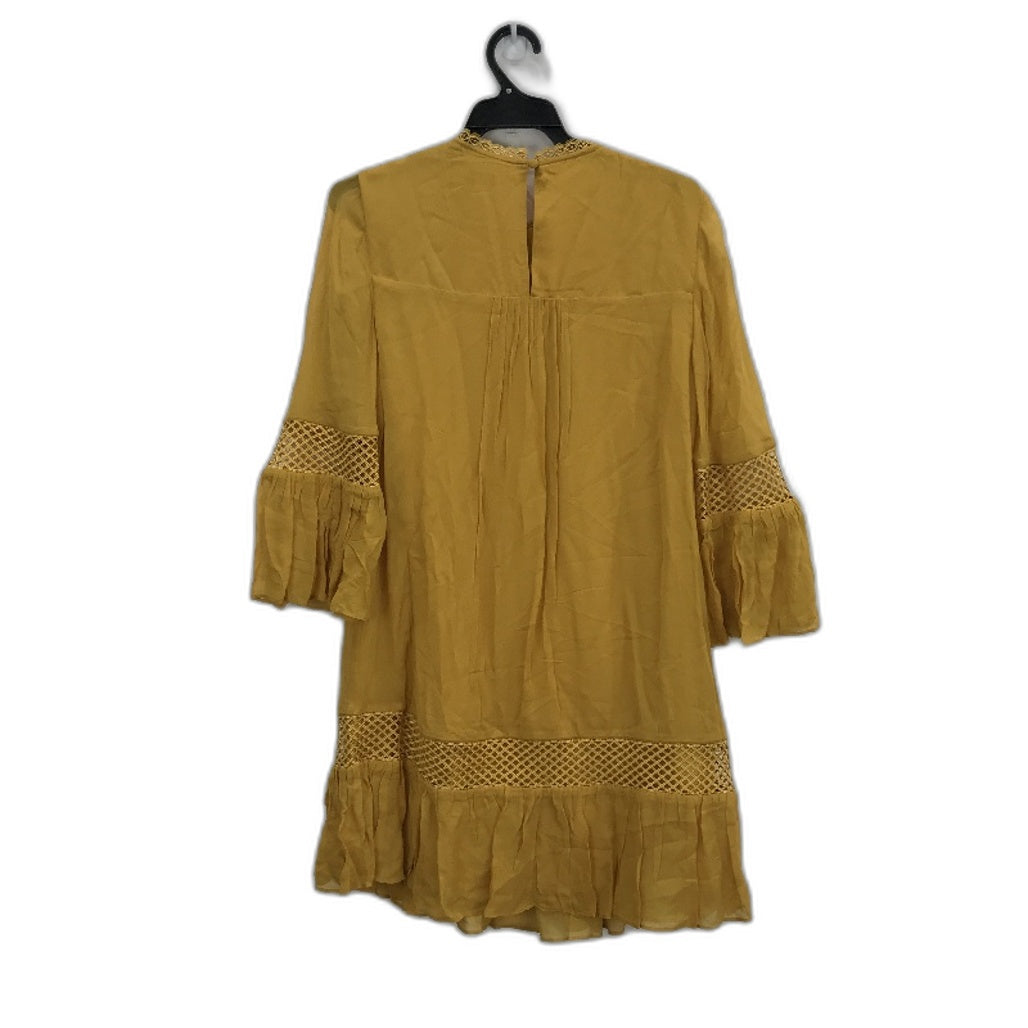 Ever New Mustard Embroidered Long Sleeve Flowy Mini Dress Ladies Size AU 4 NEW