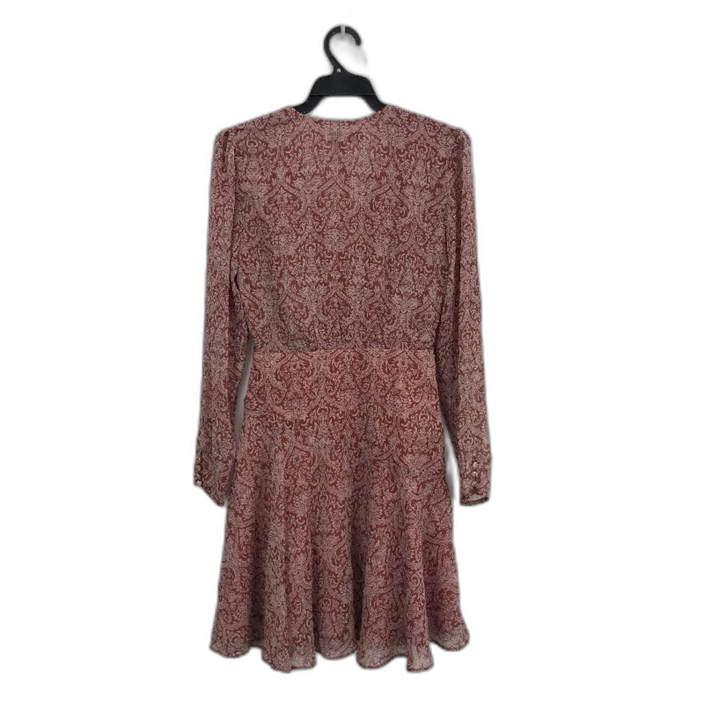 Ever New Dull Red Patterned Long Sleeve Cross Front Dress Ladies Size AU 6 NEW