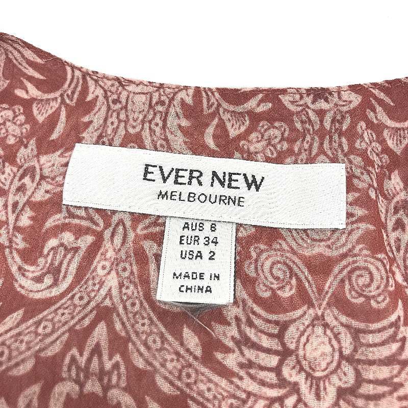 Ever New Dull Red Patterned Long Sleeve Cross Front Dress Ladies Size AU 6 NEW