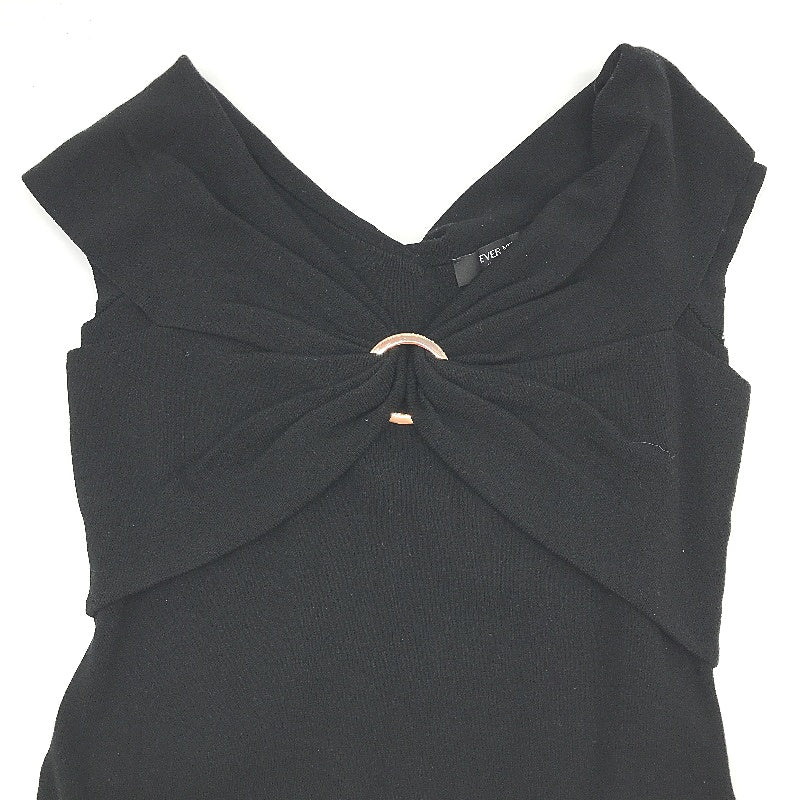 Ever New Black Bodycon Classy Crossover Ribbed Midi Dress Ladies Size AU 10 NEW