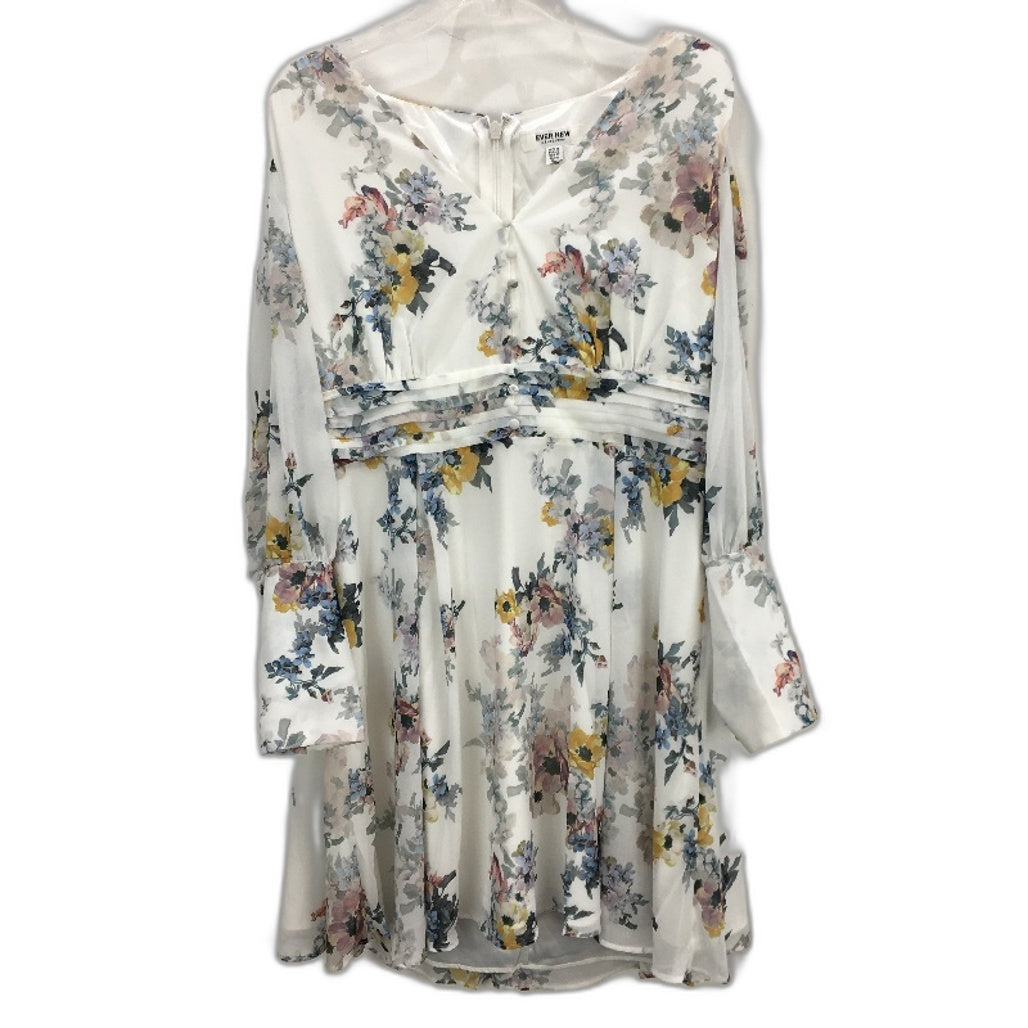 Ever New White Floral Patterned Long Sleeve Flowy Mini Dress Ladies Size AU 14