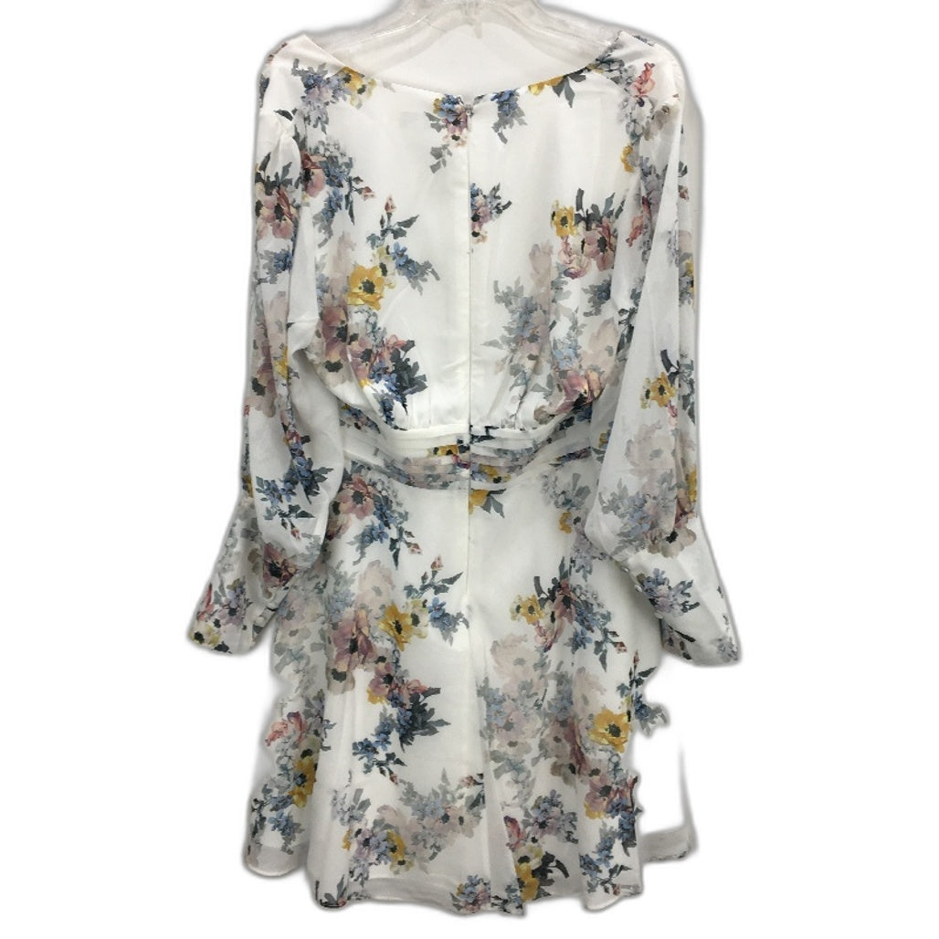 Ever New White Floral Patterned Long Sleeve Flowy Mini Dress Ladies Size AU 14