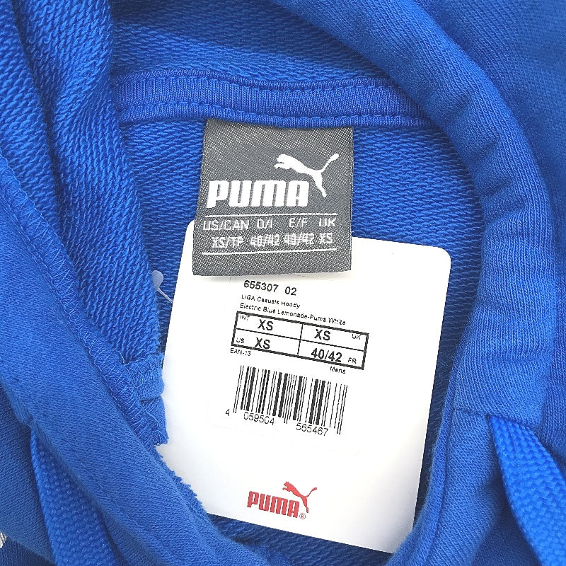 PUMA Electric Blue LIGA Hoodie With White Logo & Front Pocket Mens Size XS NEW