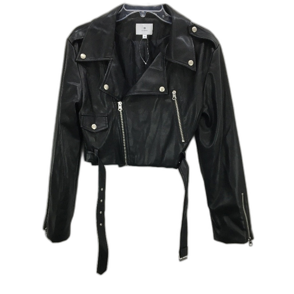 Black Faux Leather PU Fully Lined Kids Biker Cropped Jacket Youth Size 10 NEW