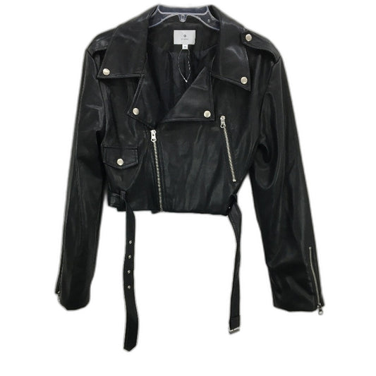 Black Faux Leather PU Fully Lined Kids Biker Cropped Jacket Youth Size 10 NEW