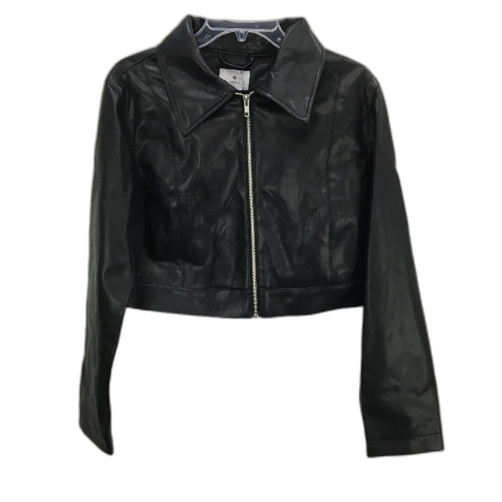 Black Faux Leather PU Fully Lined Kids Biker Cropped Jacket Youth Size 10 NEW