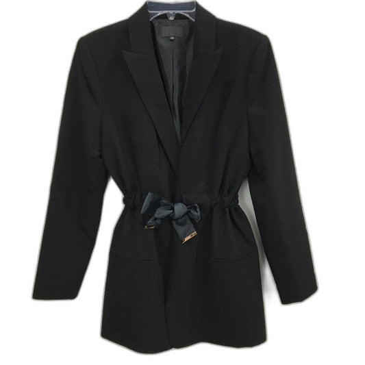 Black Lined Elastic Waist Band Front Tie Up Belted Blazer Jacket Womens Size 12