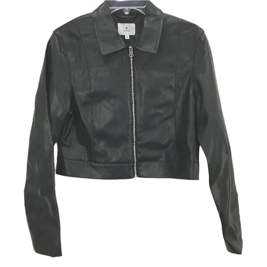 Black Faux Leather PU Fully Lined Biker Cropped Moto Zip Jacket Womens Sz 10 NEW